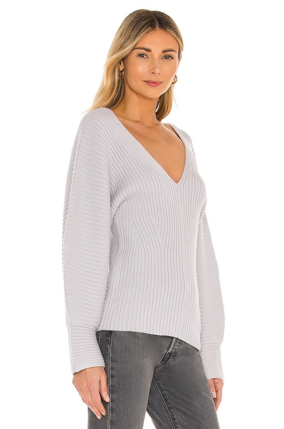 525 Rib Double V Neck Dolman Sweater in Cool Grey
