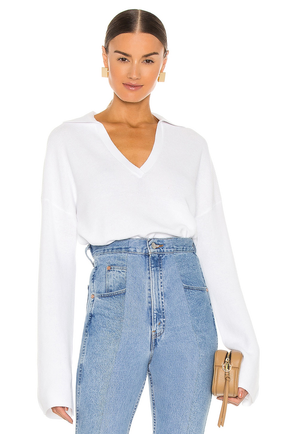 white cropped v neck sweater