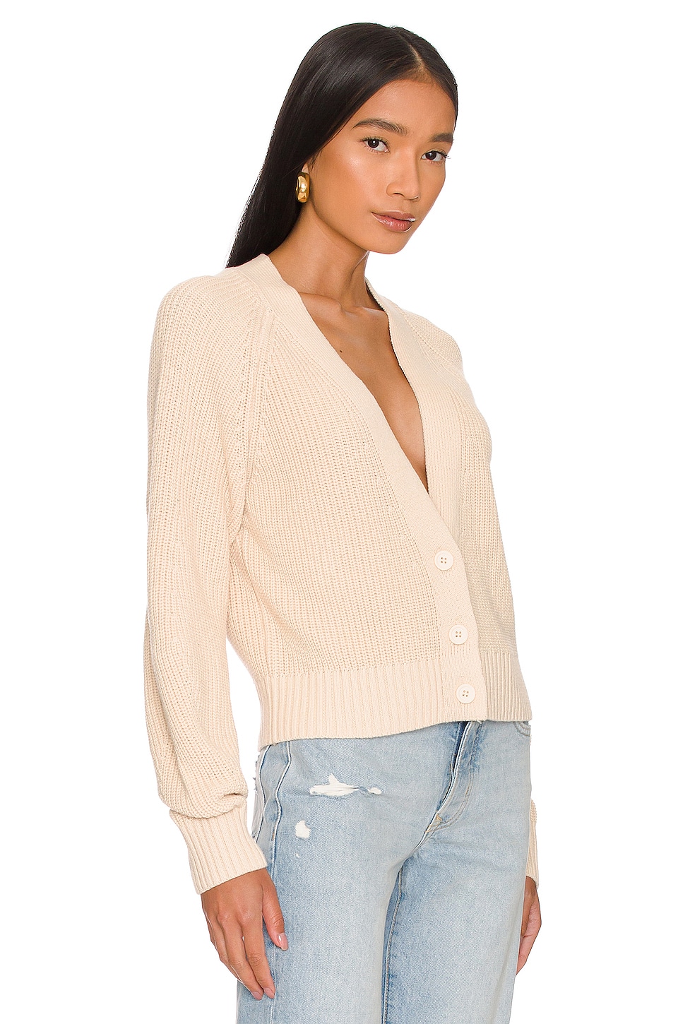 525 V Neck Cardigan in Cream