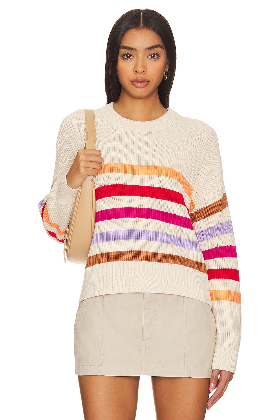525 Ida Button Shoulder Rib Pullover Sweater in Cream Multi | REVOLVE