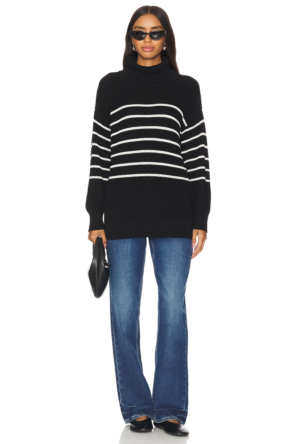 A.L.C. Elisa Metallic Stripe Turtleneck Sweater Large Black newest White Nylon $345