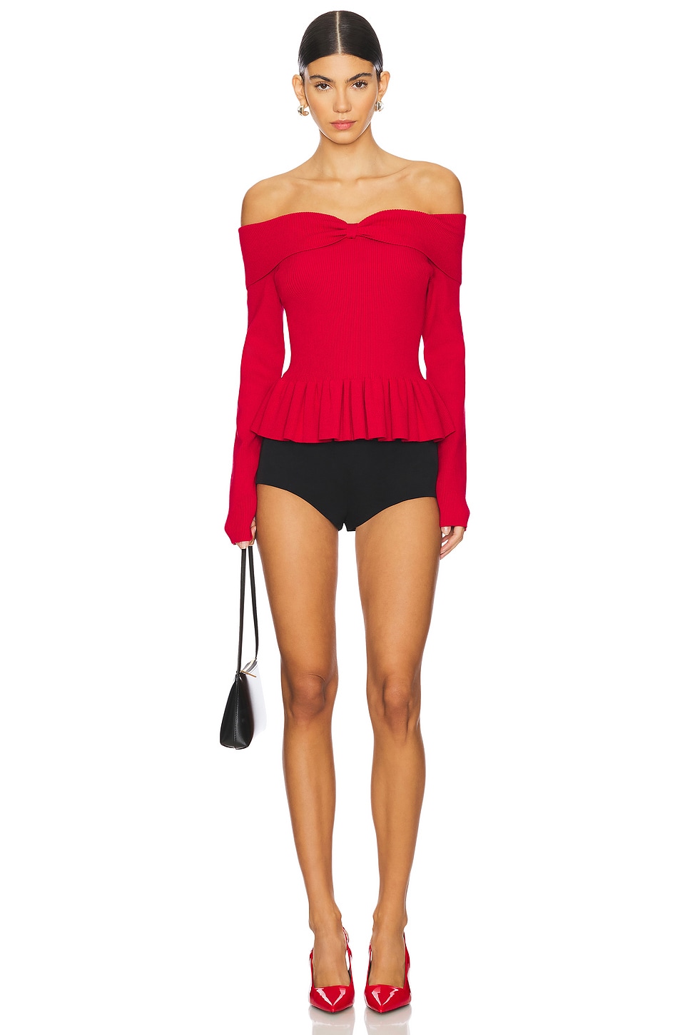 525 Morgan Off Shoulder Peplum Top in Cherry Red | REVOLVE