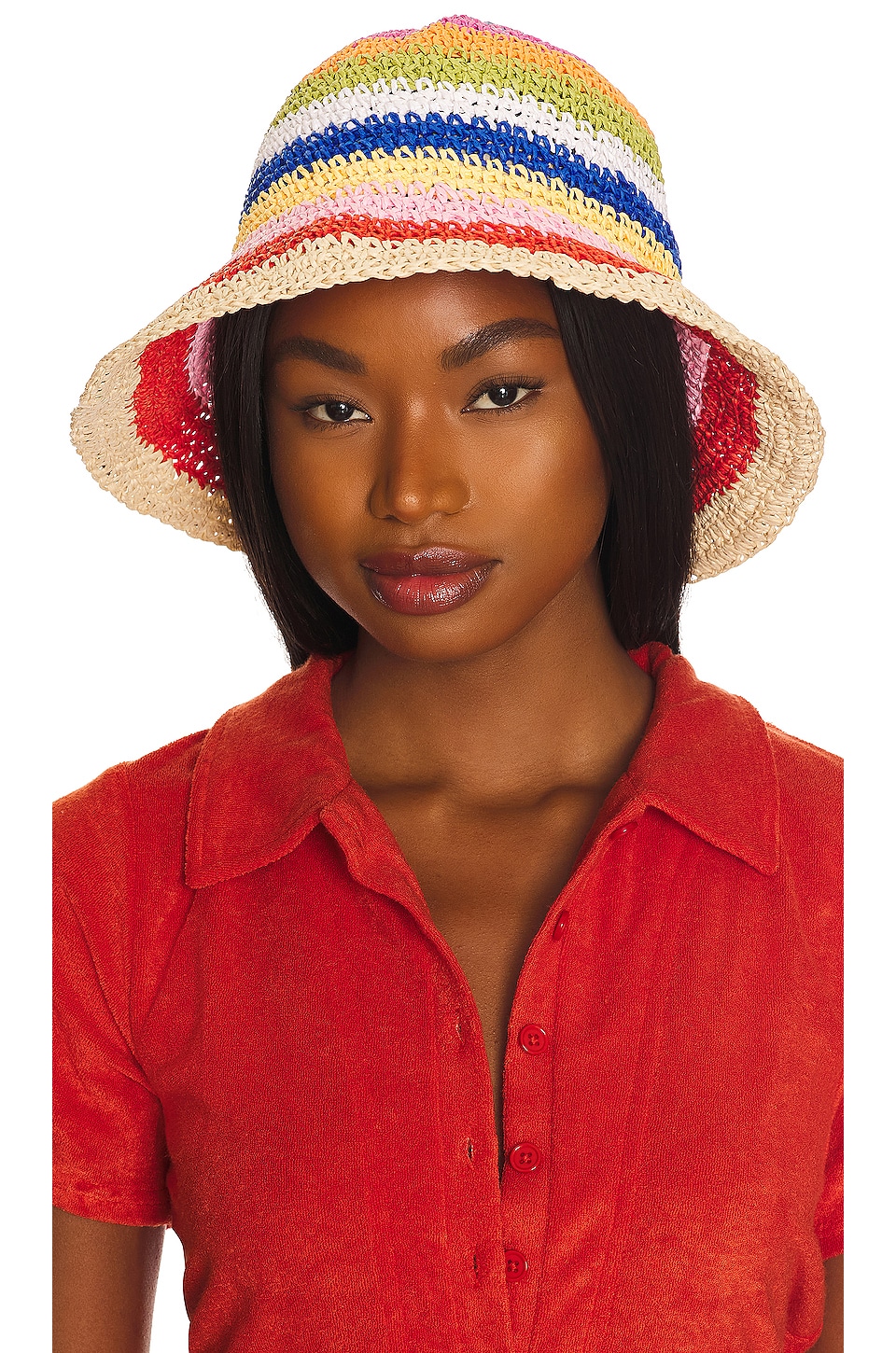 Bucket Crochet Hat Rainbow Stripe Multi Beige main image 1