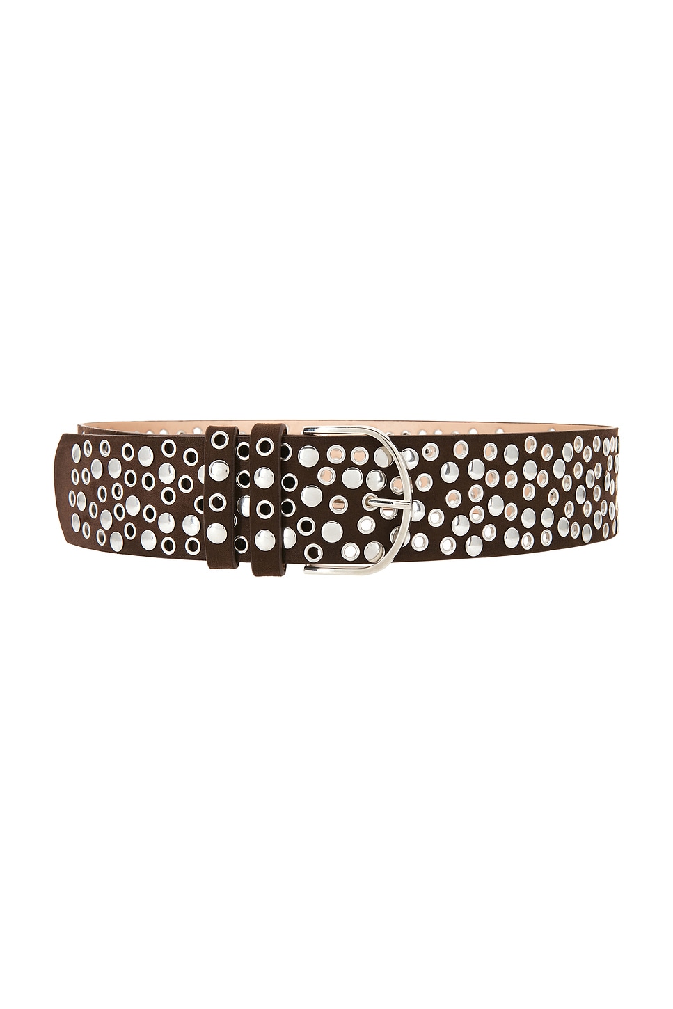 Studded Brown Suede Belt With Mixed Metal Grommets