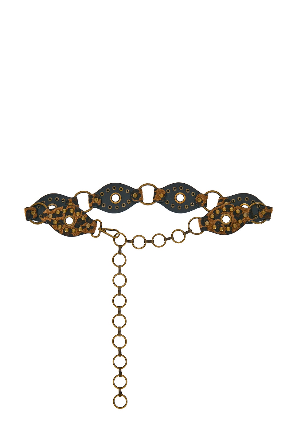 Leopard Ponyhair Waist Belt With Brass Studs