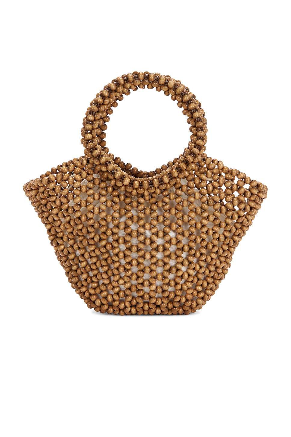 Wood Bead Tote Rounded Top Handle Bag