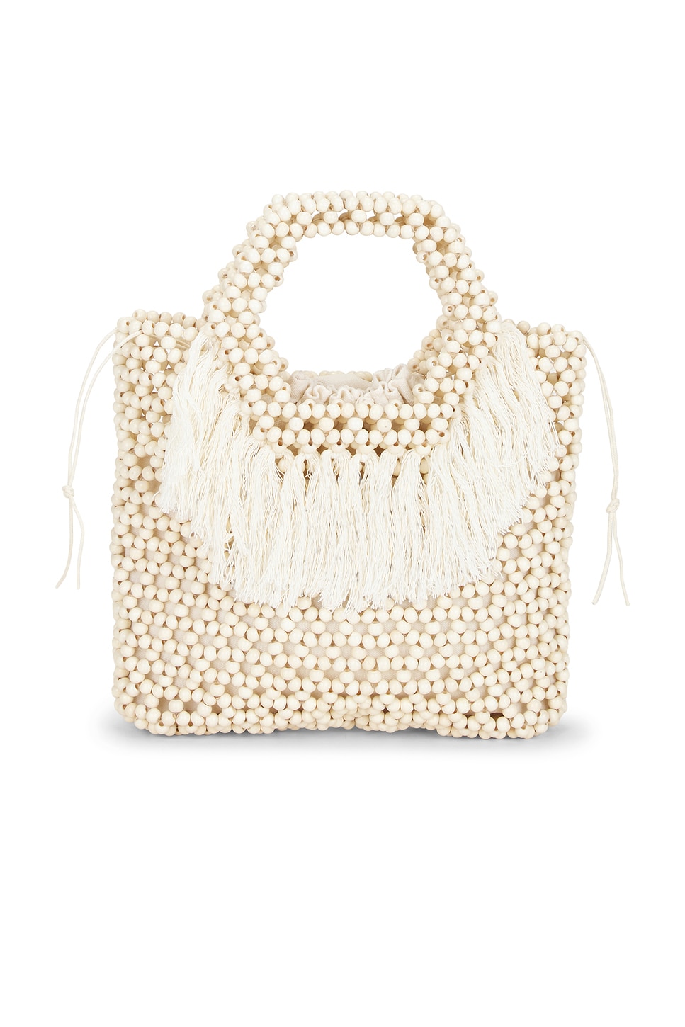 Beaded Wooden Tote Top Handle Bag