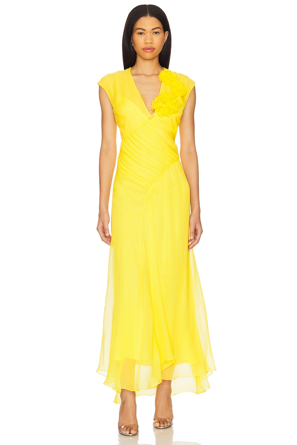 Alejandra Alonso Rojas Floral V-neck Draped Chiffon Dress