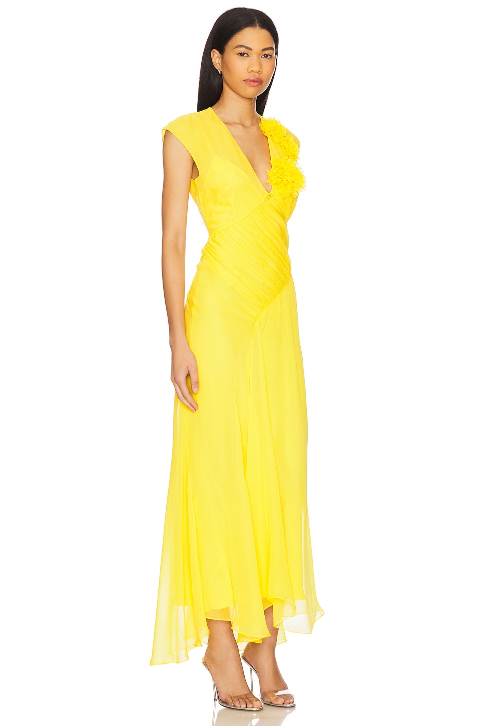 Alejandra Alonso Rojas Floral V-neck Draped Chiffon Dress