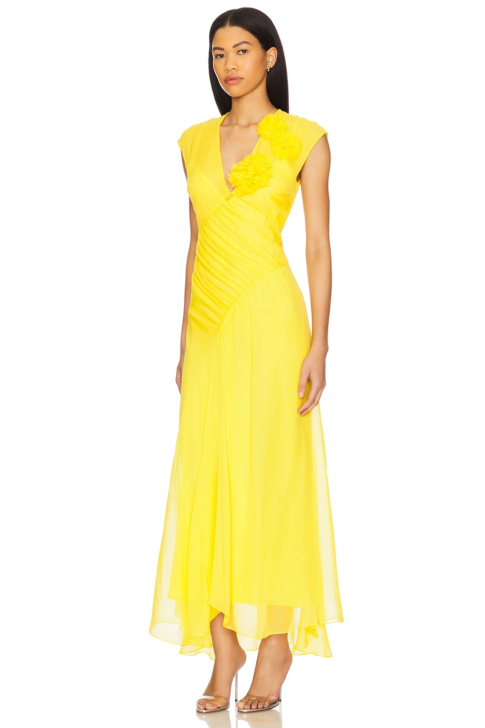 Alejandra Alonso Rojas Floral V-neck Draped Chiffon Dress