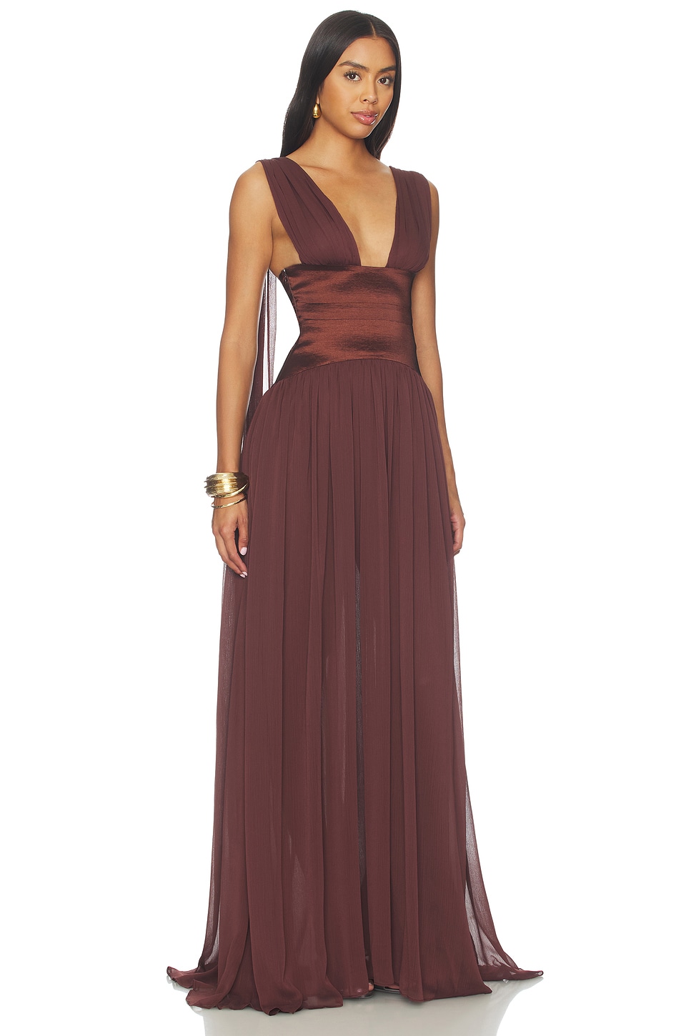 arcina ori brown dress Ramona in Cacao Color:Espresso Brown Lightweight satin fabric womens pleated dress Penny Polka Dot Strapless