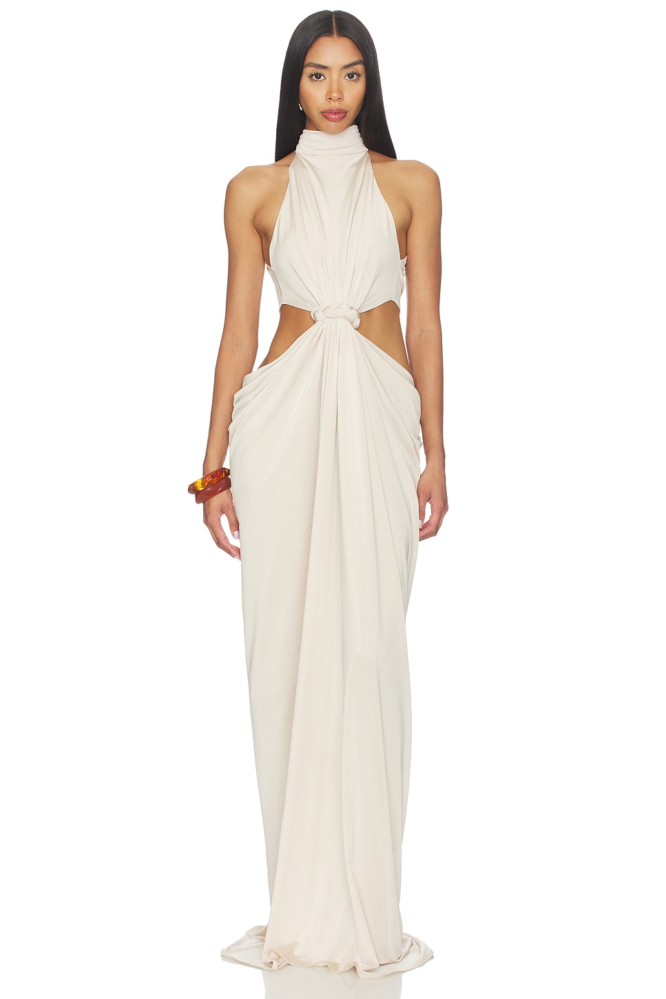 cut out beige dress Draped Cut Out Maxi Dress Nude