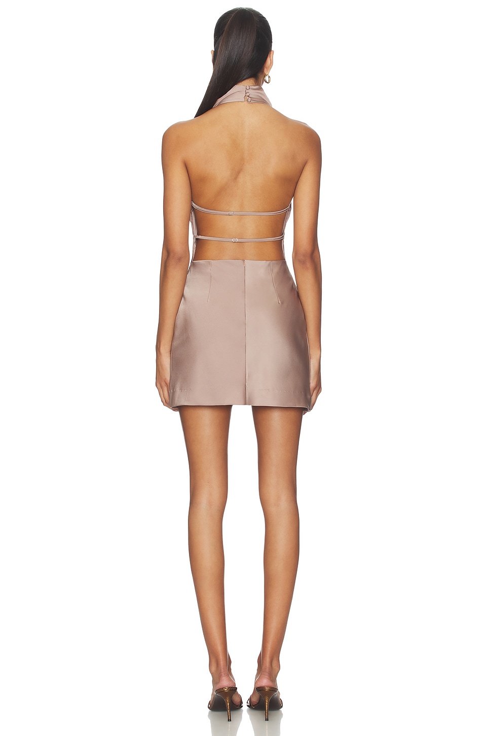 ALL THE WAYS Bryony Halter Mini Dress in Mocha | REVOLVE