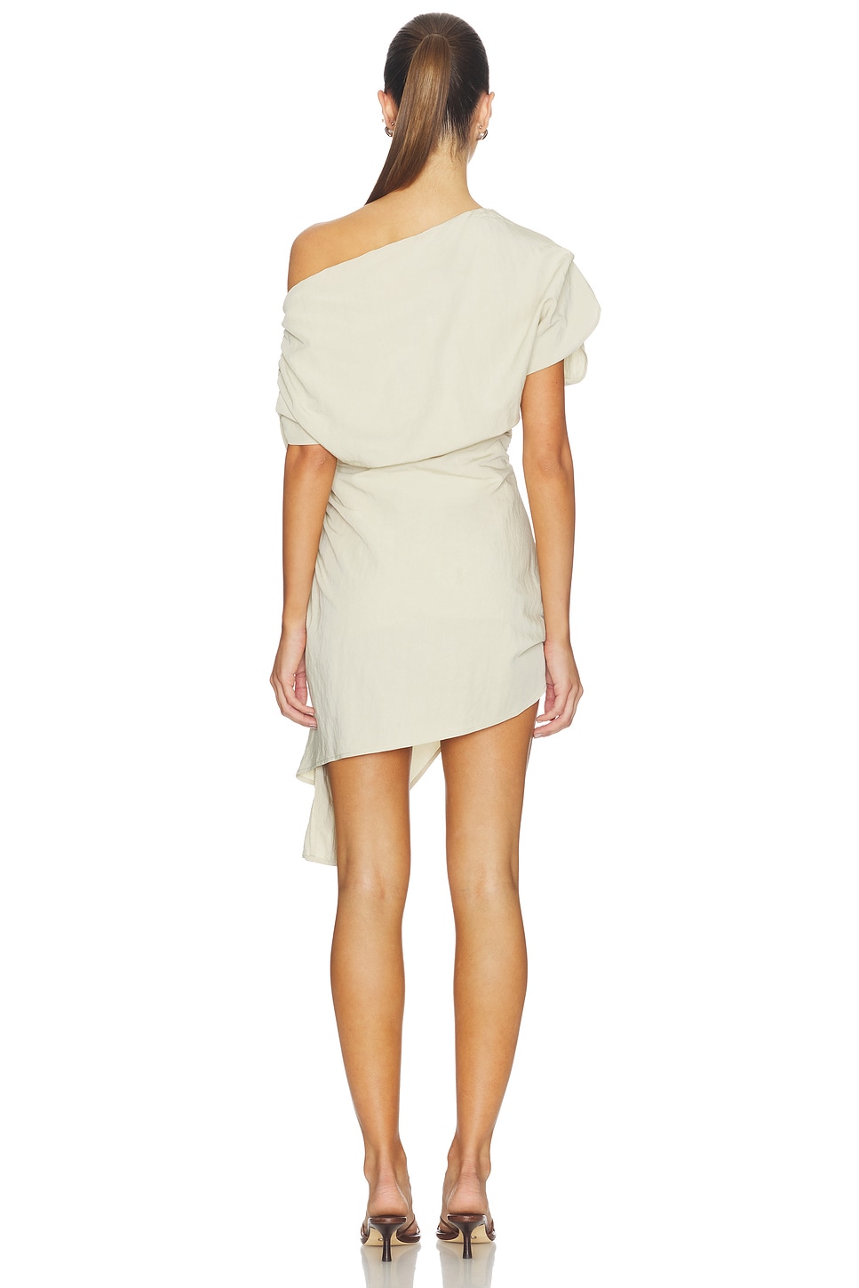 ALL THE WAYS Lottie Asymmetrical Mini Dress in Beige | REVOLVE