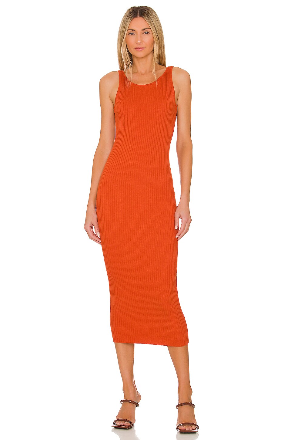 ALL THE WAYS Lamiae Backless Midi Dress in Terracotta