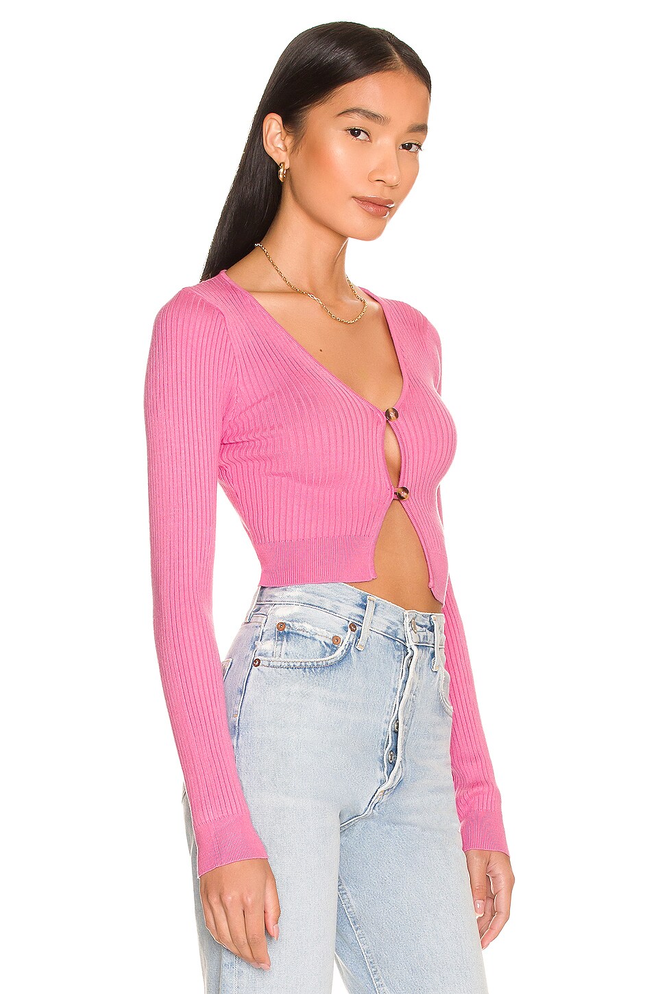 ALL THE WAYS Gemma Button Front Sweater in Pink