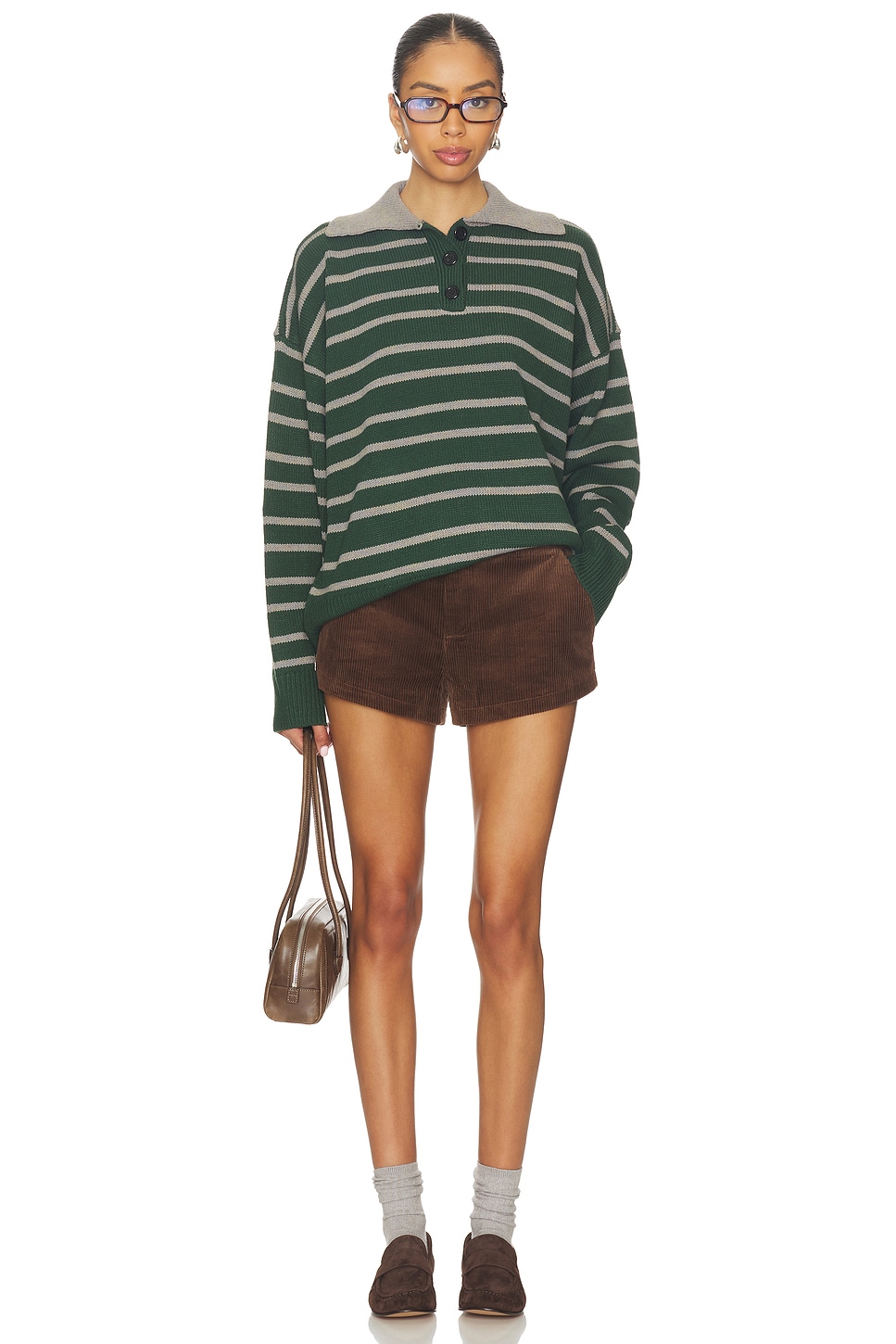ALL THE WAYS Clydie Polo Sweater in Green Stripe | REVOLVE