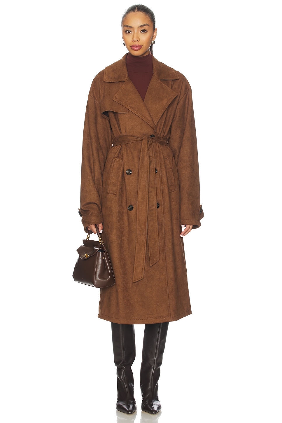 ALL THE WAYS Milana Faux Suede Coat in Brown
