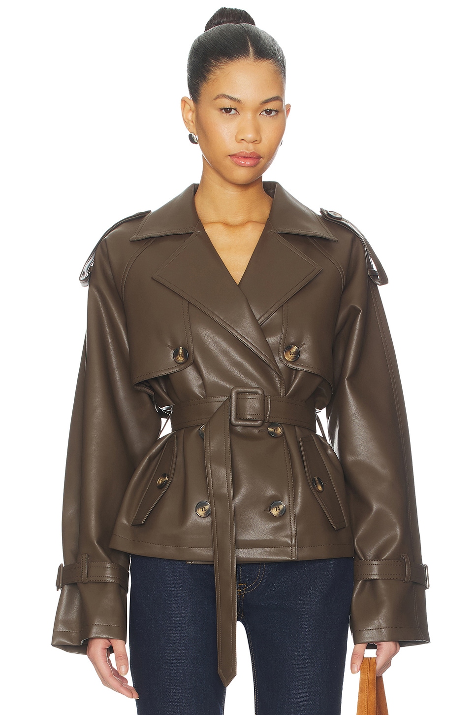 ALL THE WAYS Ahmeira Faux Leather Jacket in Brown | REVOLVE