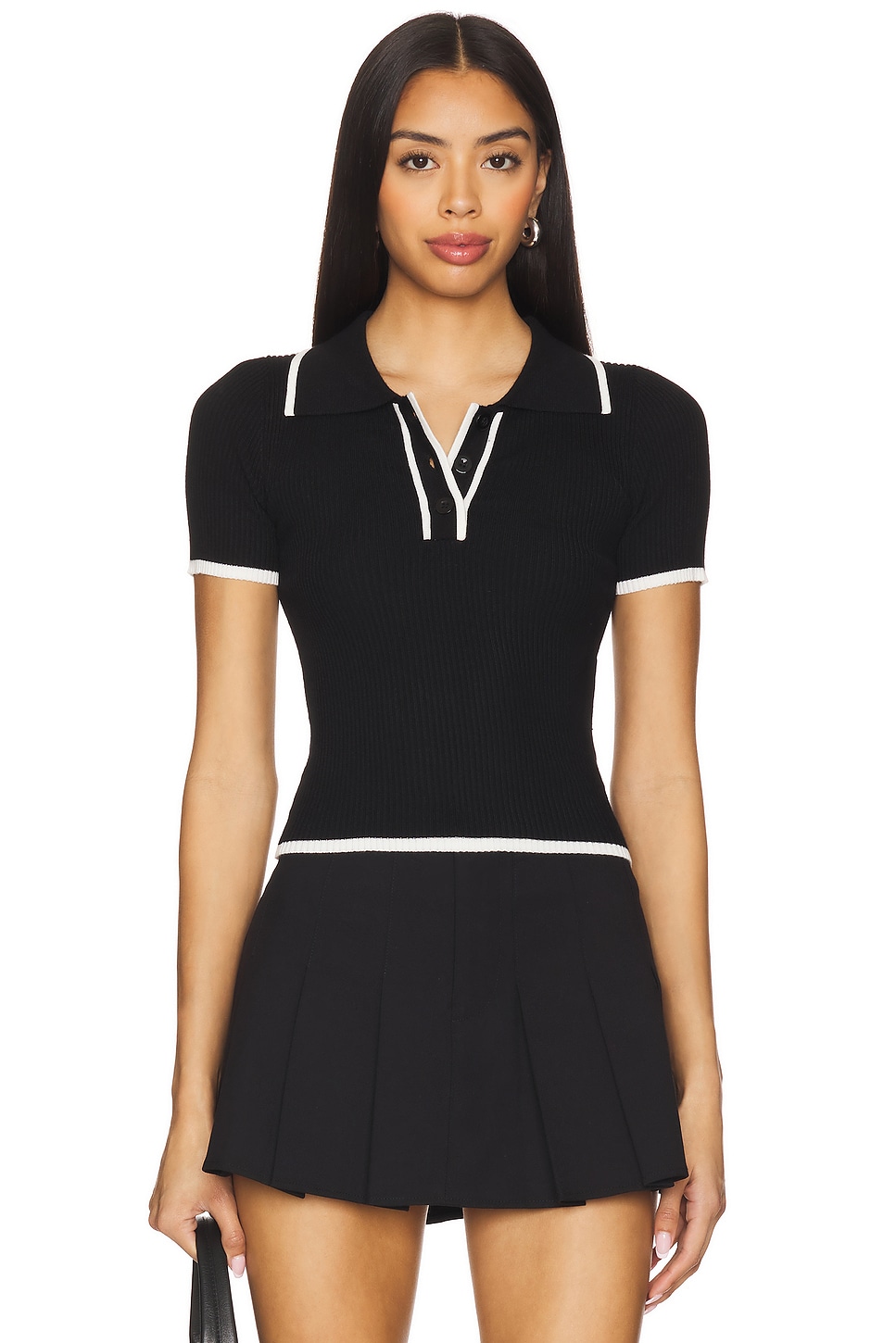 ALL THE WAYS Katrina Knit Polo Top in Black | REVOLVE