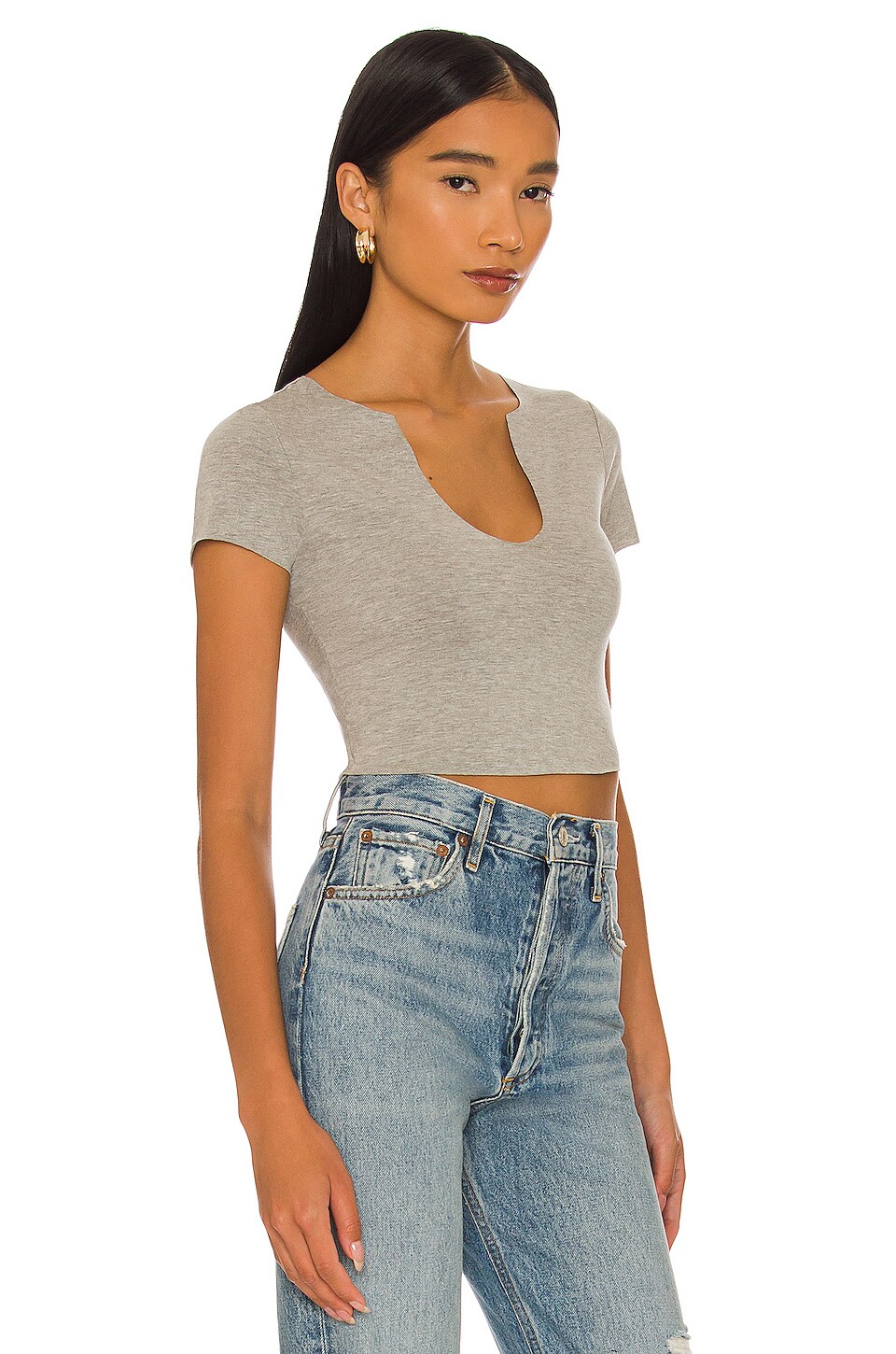 ALL THE WAYS Sylvia Notch Neck Tee in Grey
