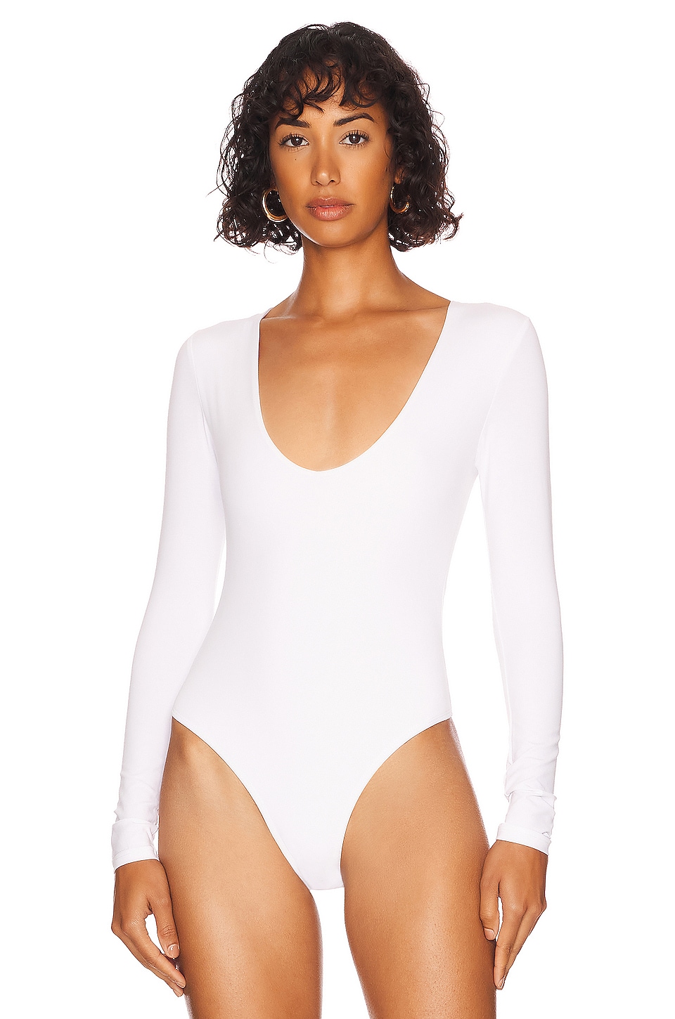 ALL THE WAYS Malina Deep V Bodysuit in White
