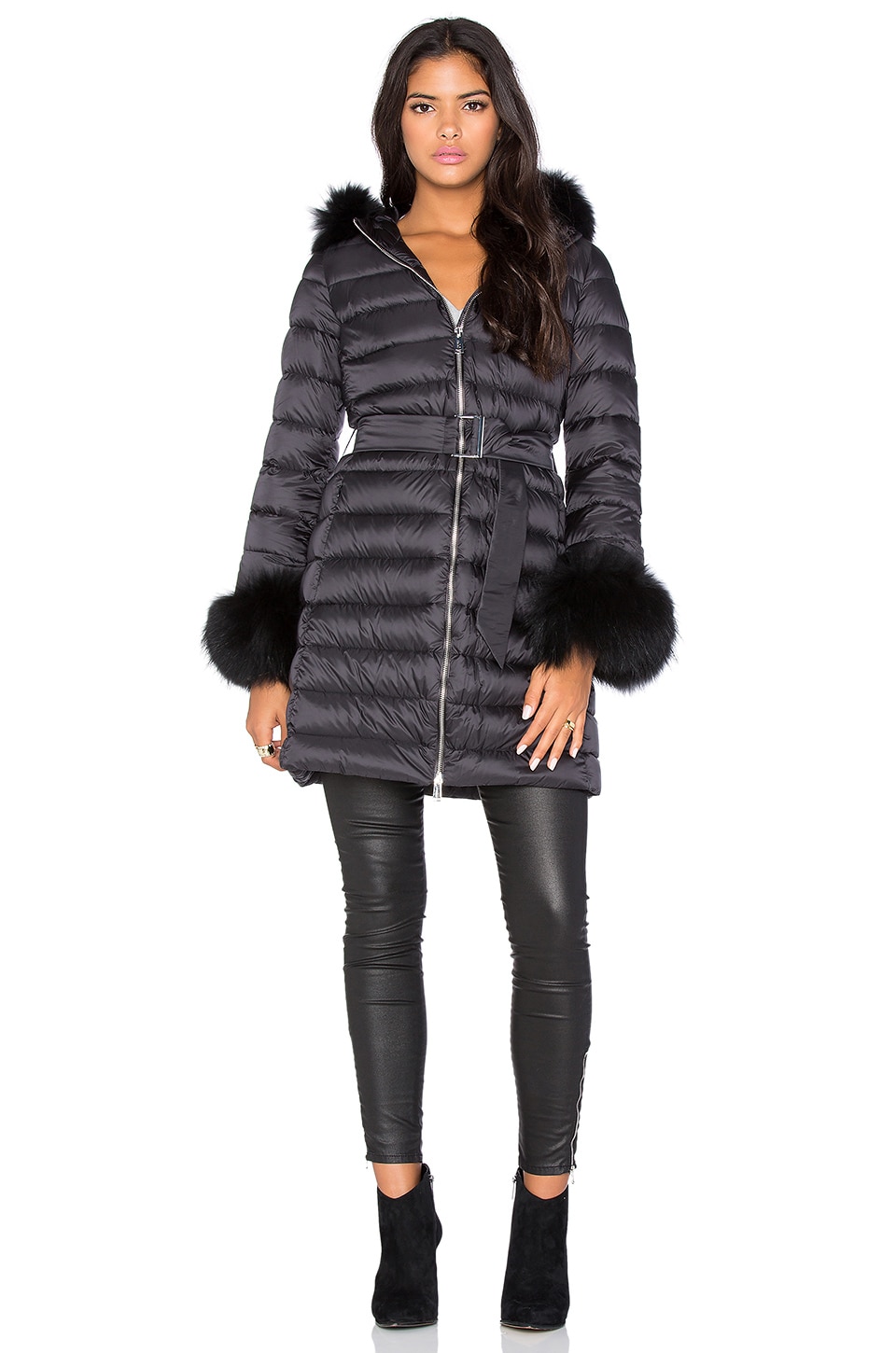 ADD Down Coat with Asiatic Raccoon Fur Collar and Cuff in Black