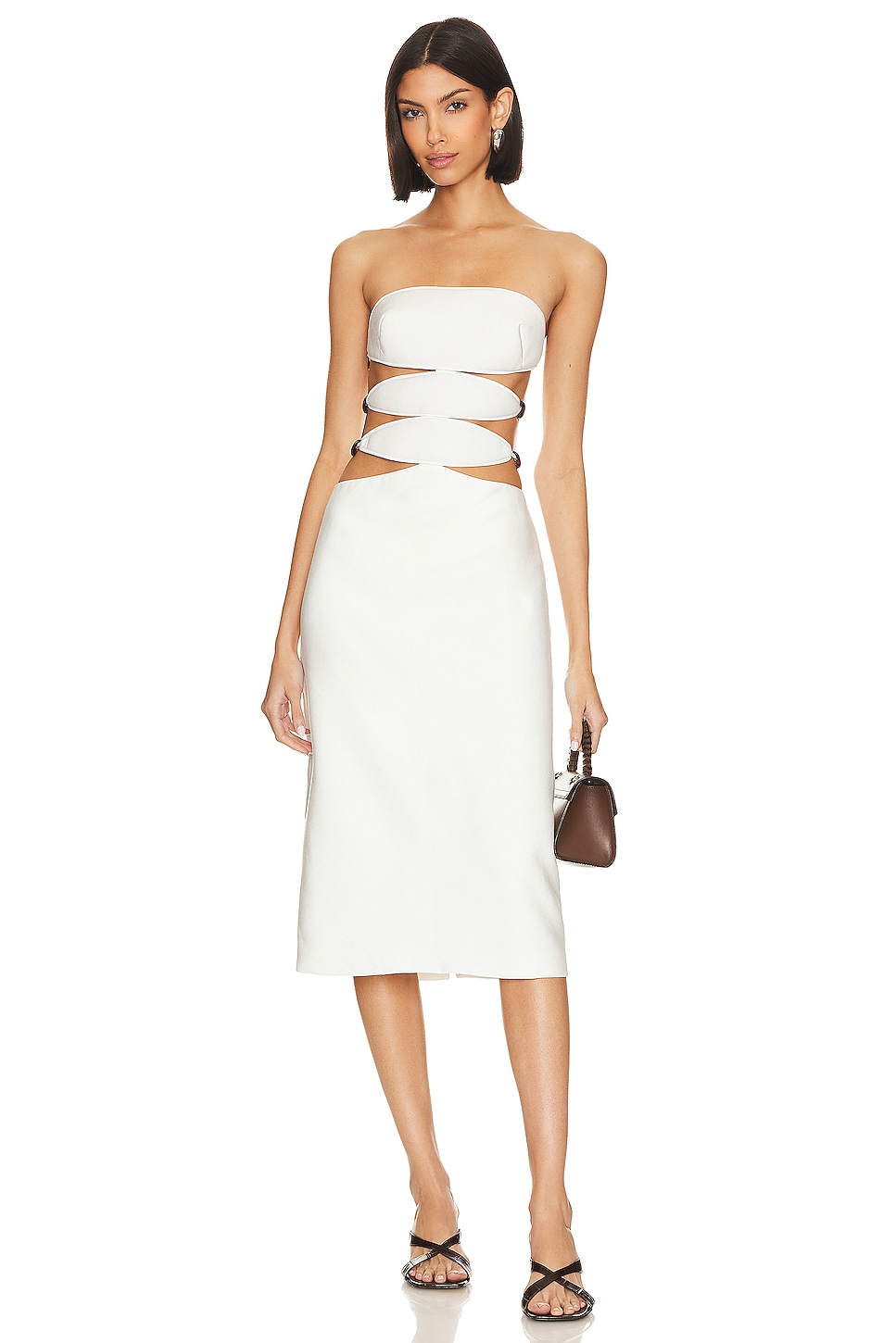 ADRIANA DEGREAS Vintage Orchid Cut Out Midi Dress in Off White