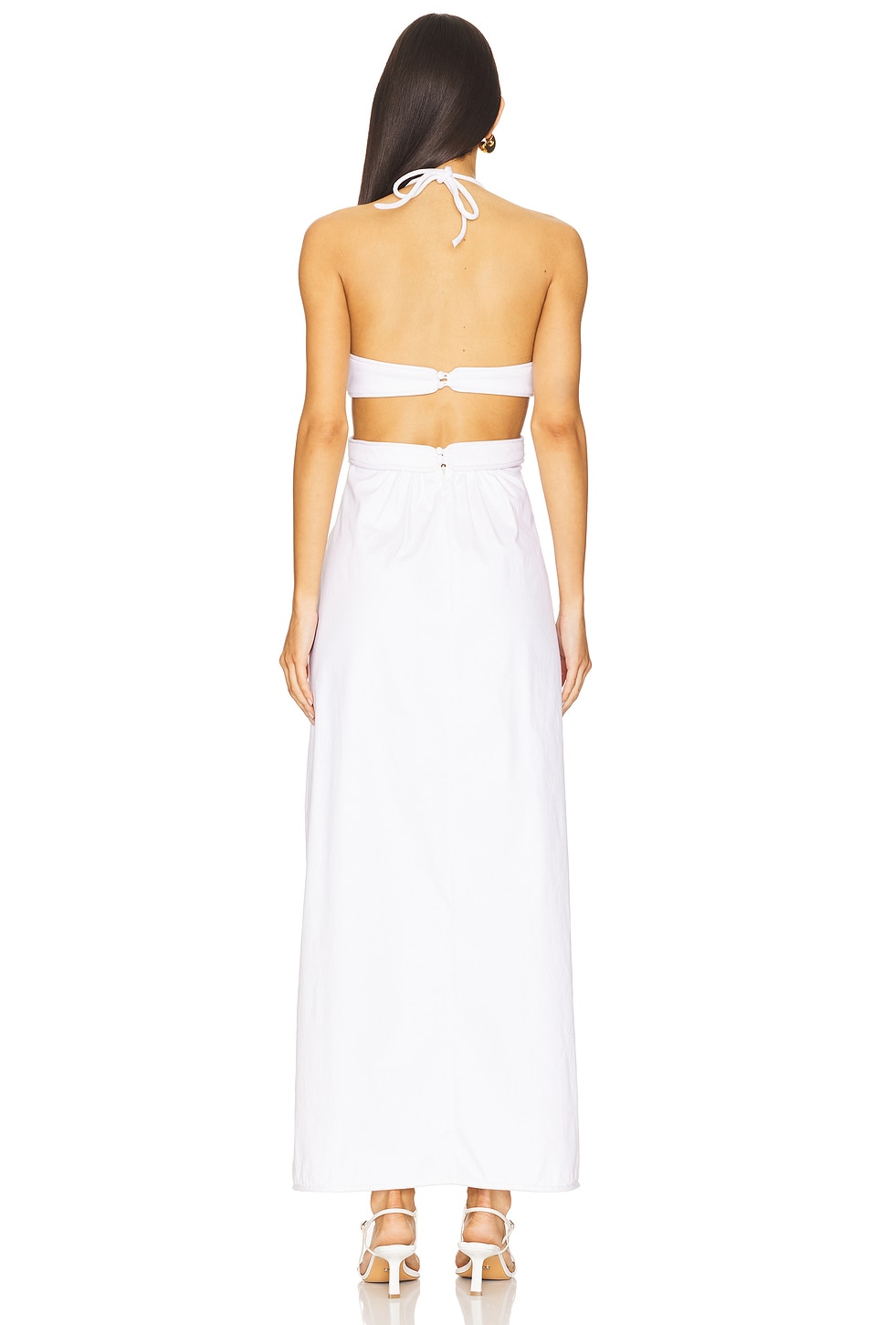 ADRIANA DEGREAS Solid Cut-Out Halterneck Long Dress in Off White | REVOLVE