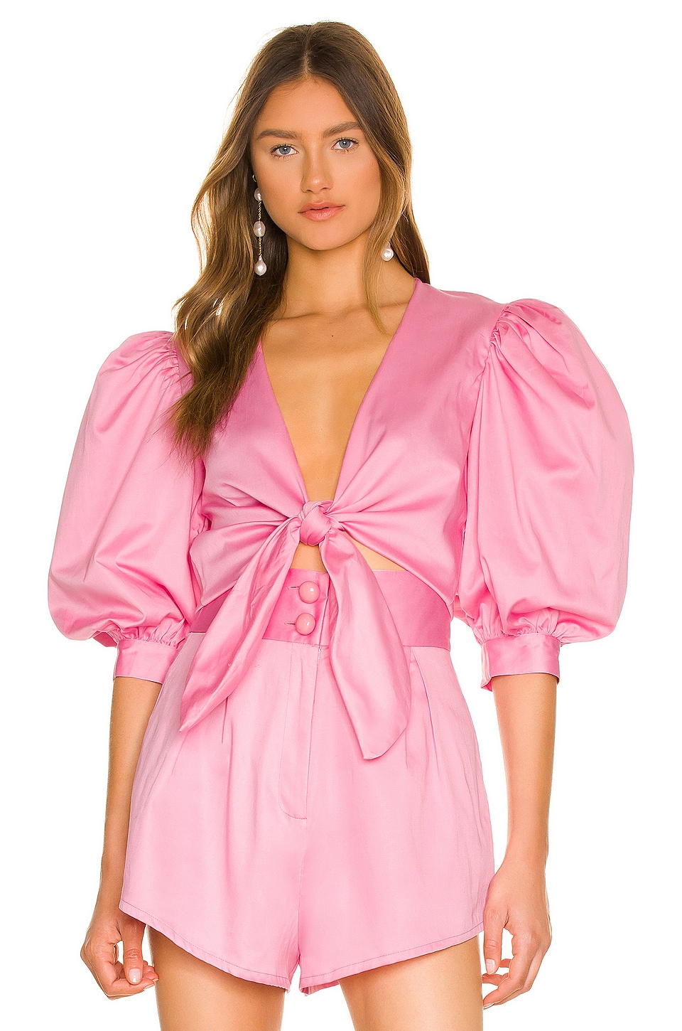 Image 1 of Puff Sleeve Cropped Blouse in Rosa