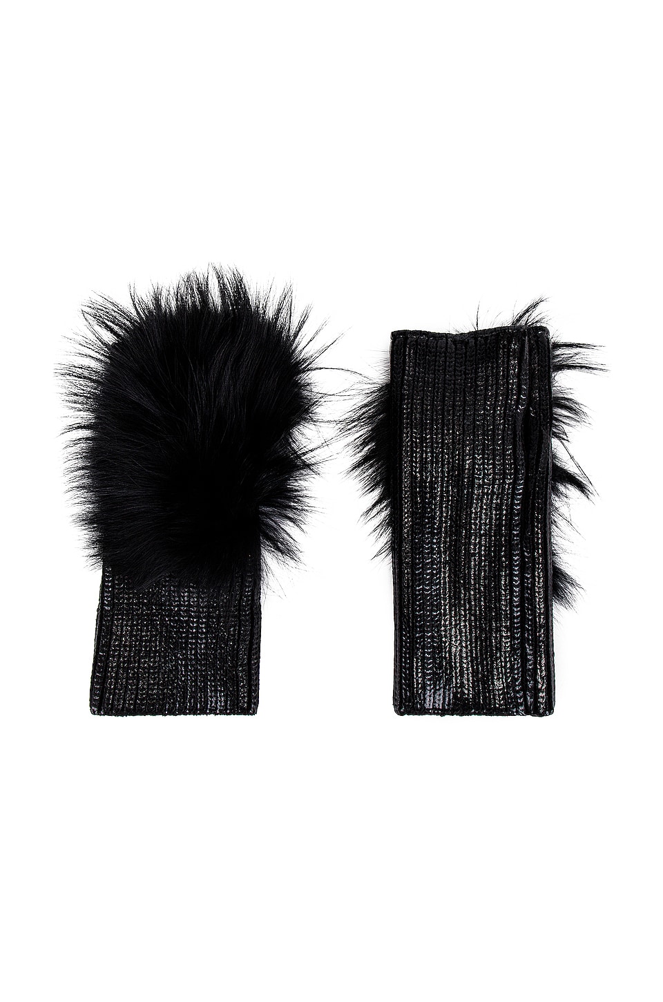 Adrienne Landau Metallic Fur Gloves in Black | REVOLVE