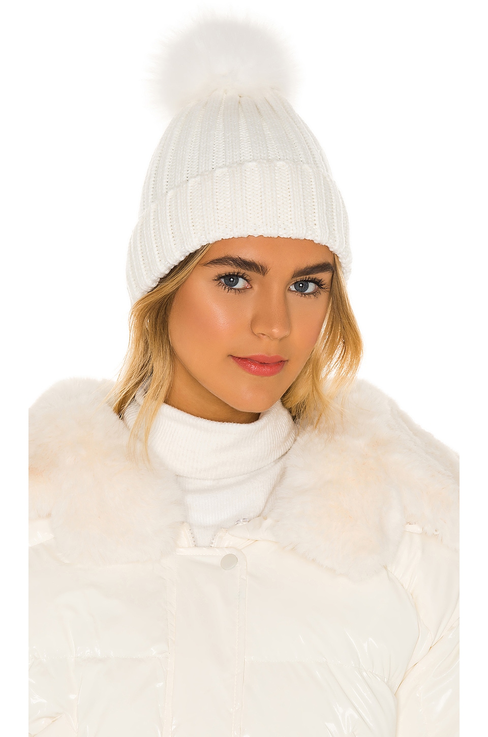 Adrienne Landau Fur Pom Pom Hat in White