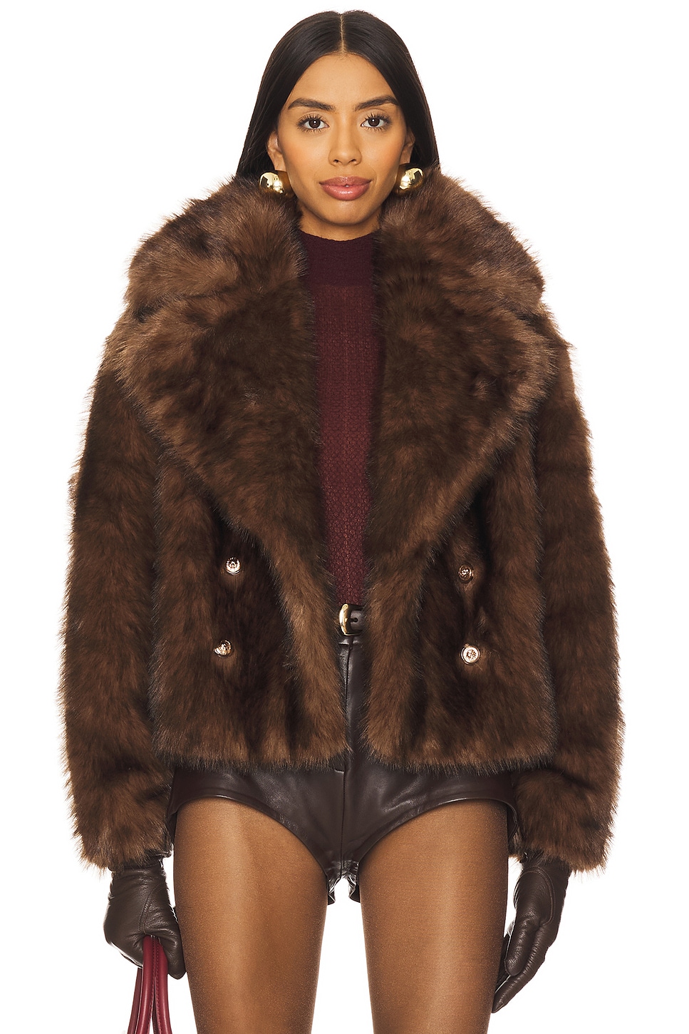 Adrienne Landau The Cornelia Faux Fur Peacoat in Chocolate | REVOLVE