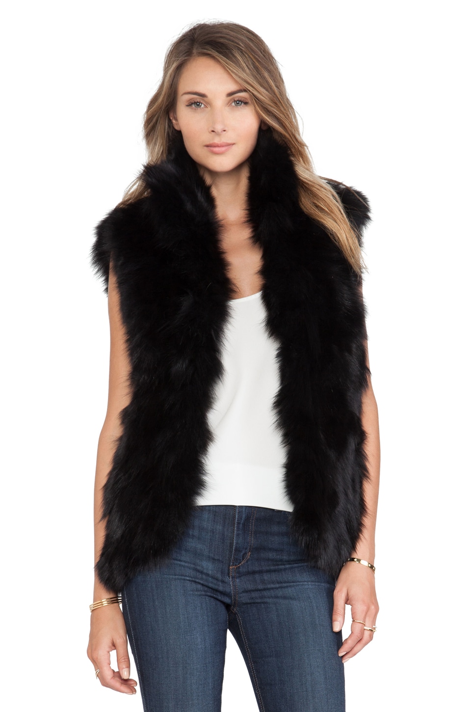 Adrienne Landau Fox Fur Vest in Black | REVOLVE