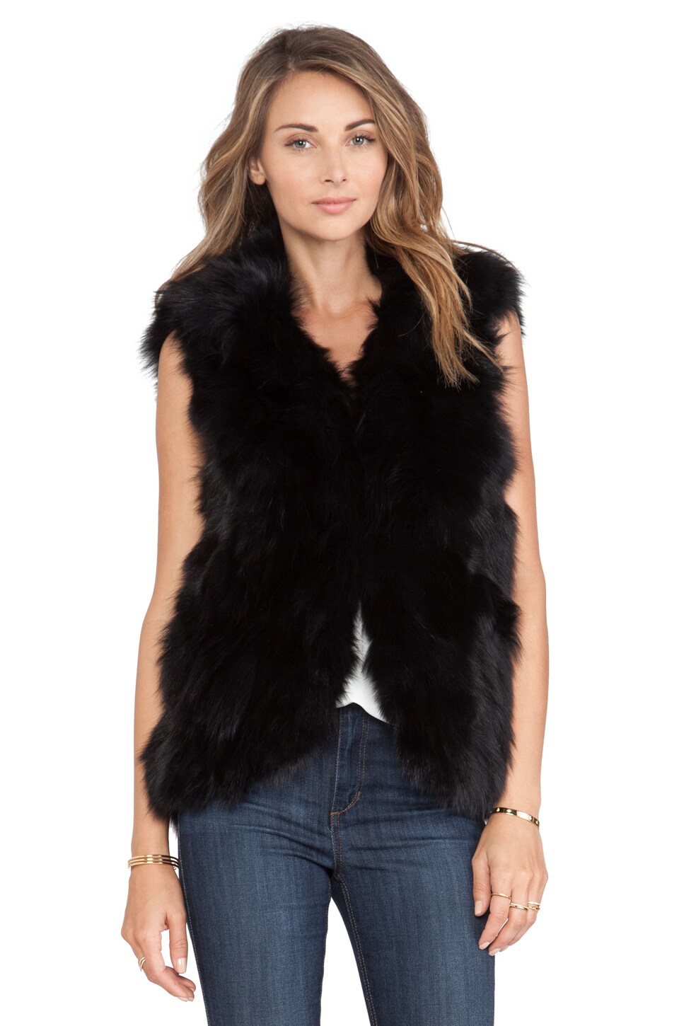 Adrienne Landau Fox Fur Vest in Black