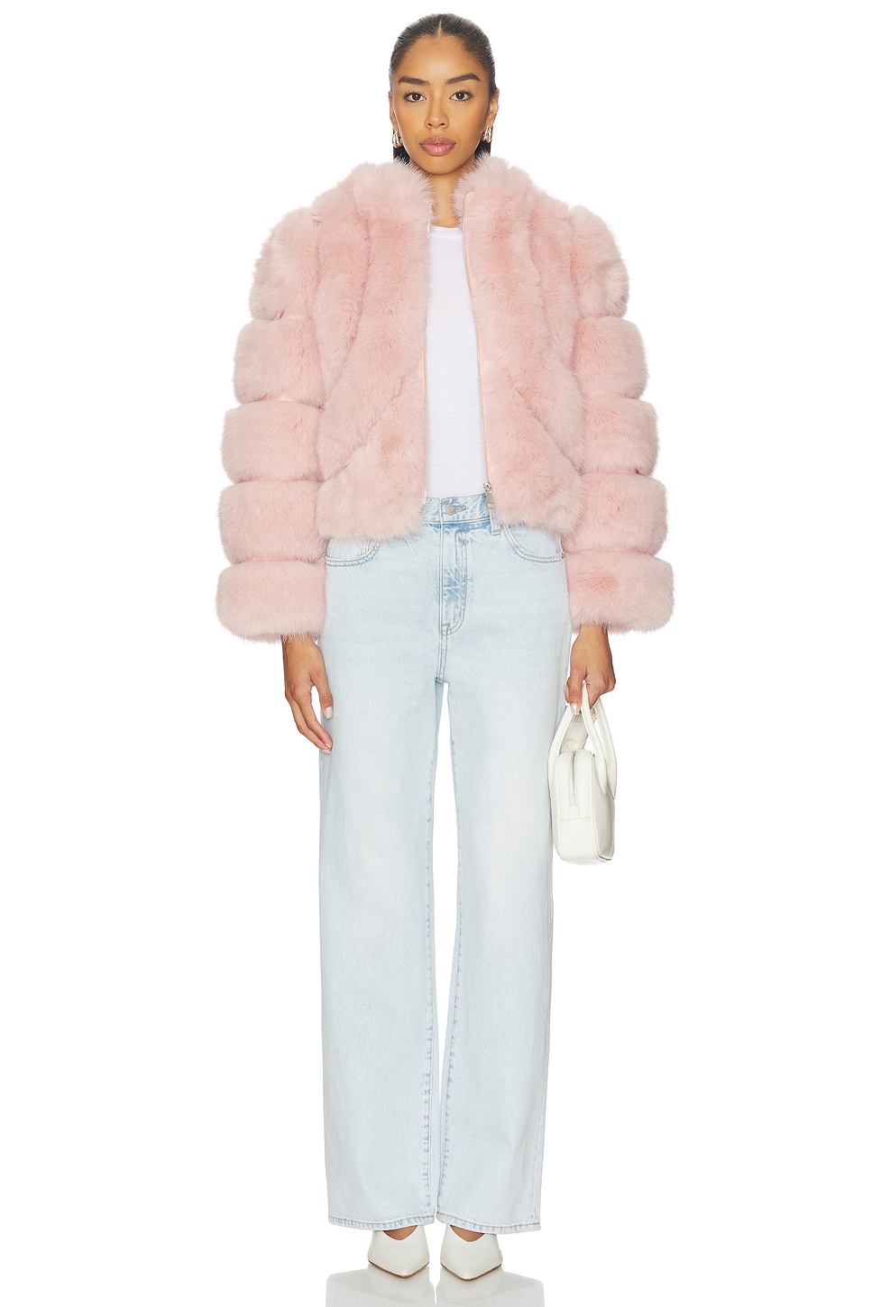Adrienne Landau Icon Fur Jacket in Chalk Pink | REVOLVE