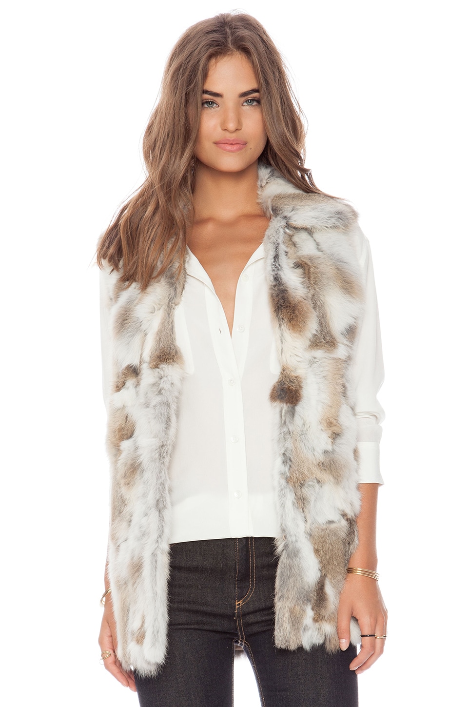 Adrienne Landau Rabbit Fur Vest in Natural Brown | REVOLVE