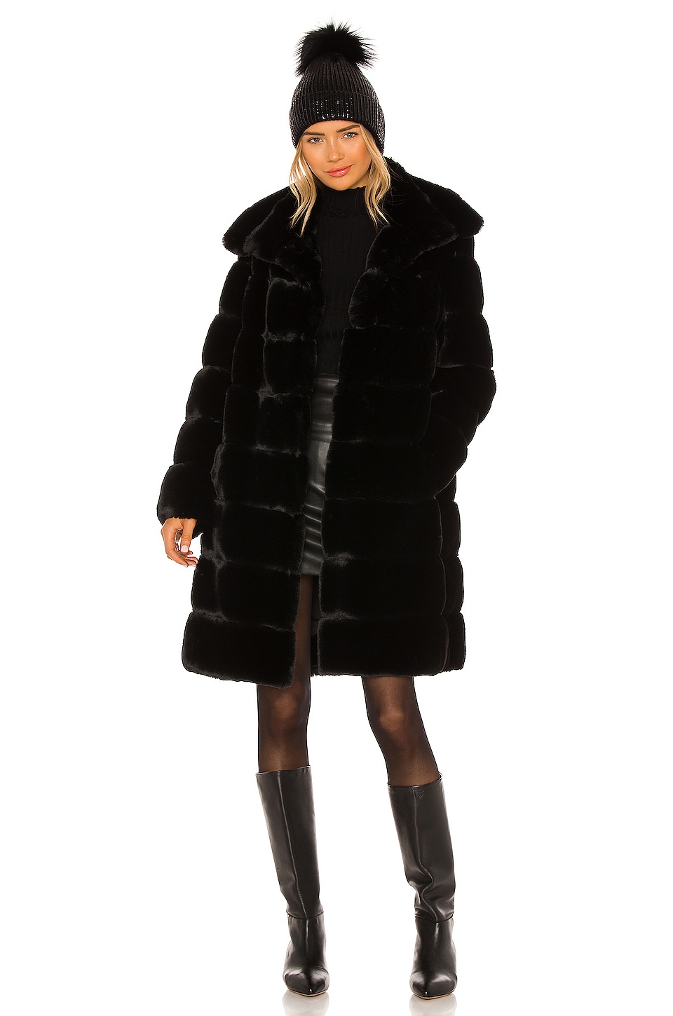 Adrienne Landau Faux Fur Long Coat in Black | REVOLVE