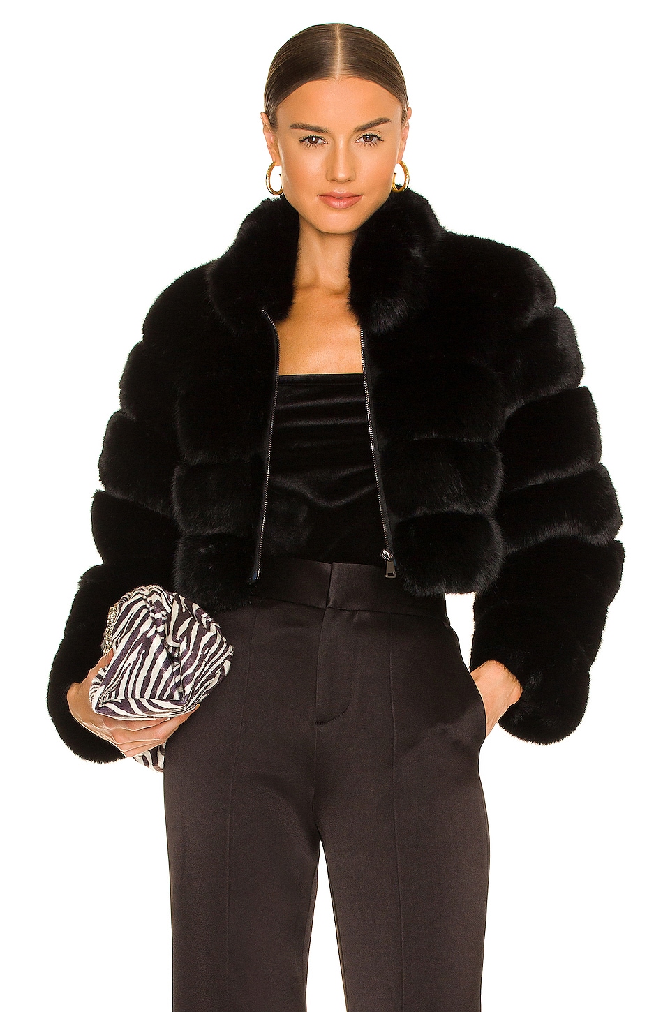 Image 1 of Faux Fox Fur Jacket in Black