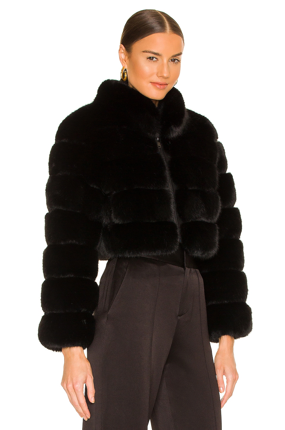 Adrienne Landau Faux Fox Fur Jacket in Jet Black