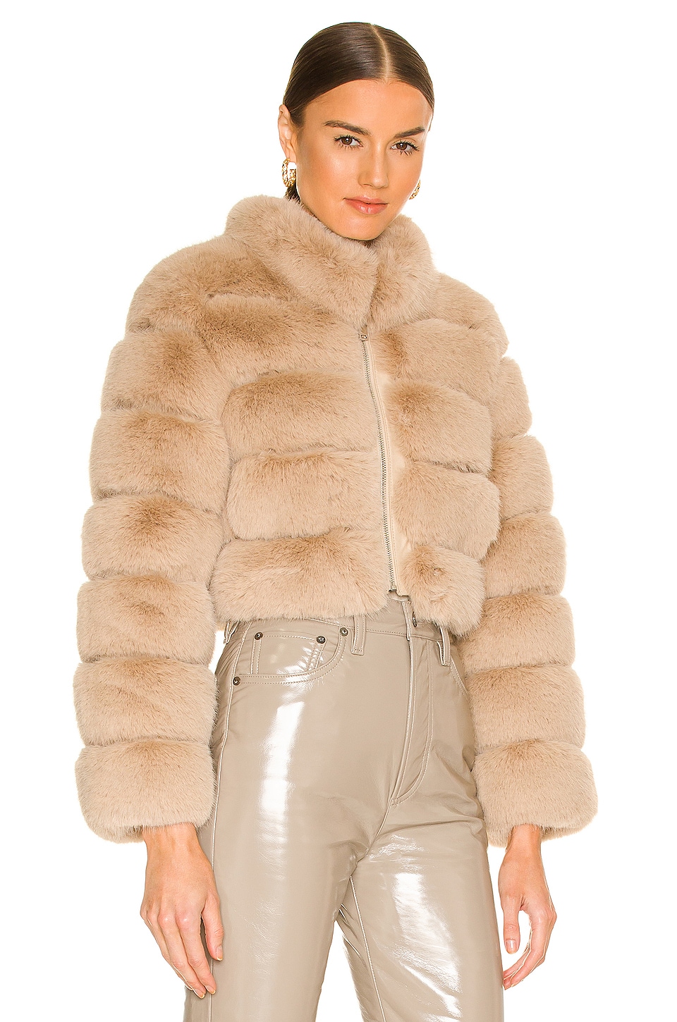 Adrienne Landau Faux Fox Fur Jacket in Camel