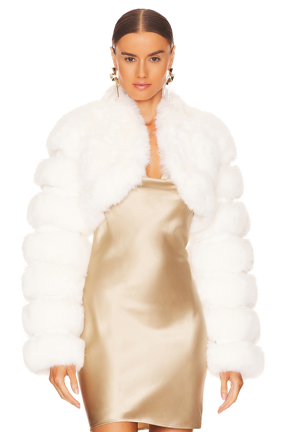 Adrienne Landau Faux Fox Fur Short Jacket in White