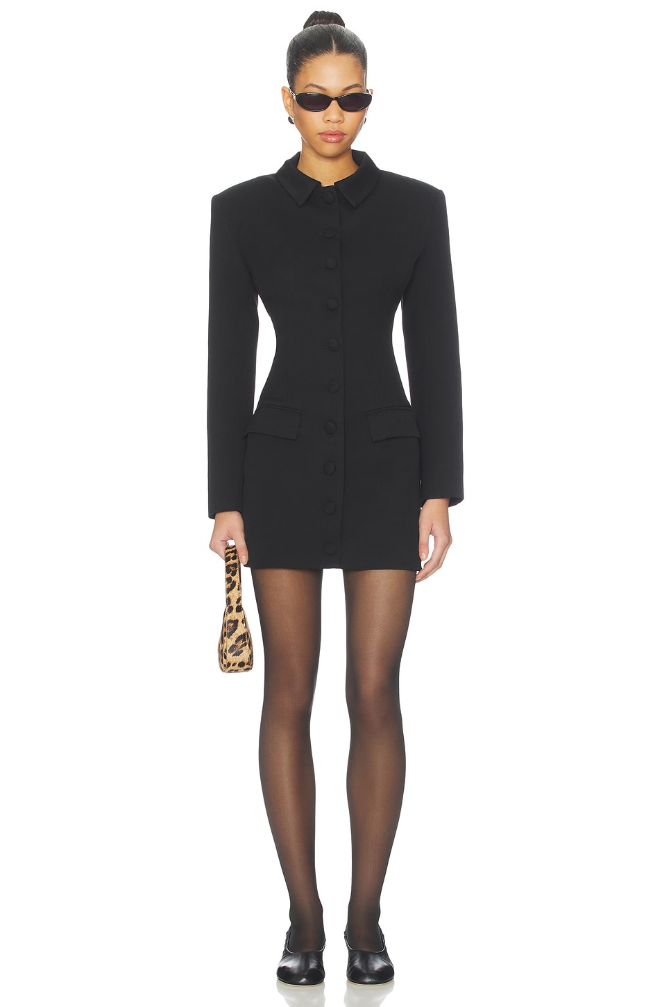 black mini dress with collar Rihoas Chiffon Lapel Button Front Mini Dress