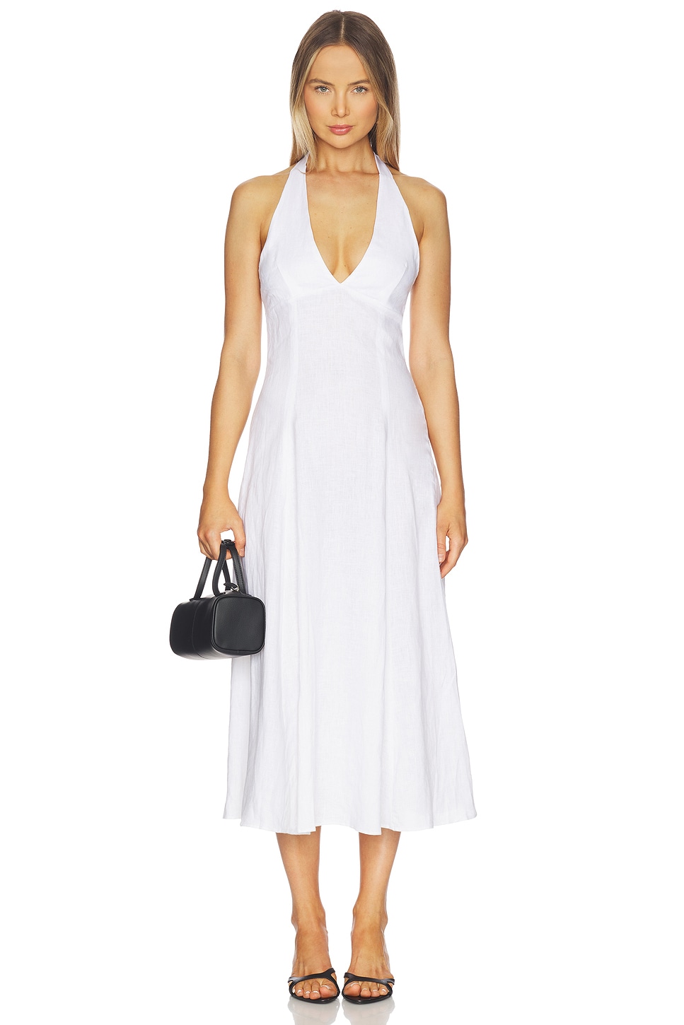 white linen halter dress Lovis Linen Halter Maxi Dress for Women in Potpourri Pink, Size: 2XS, by LoveShackFancy main image 0
