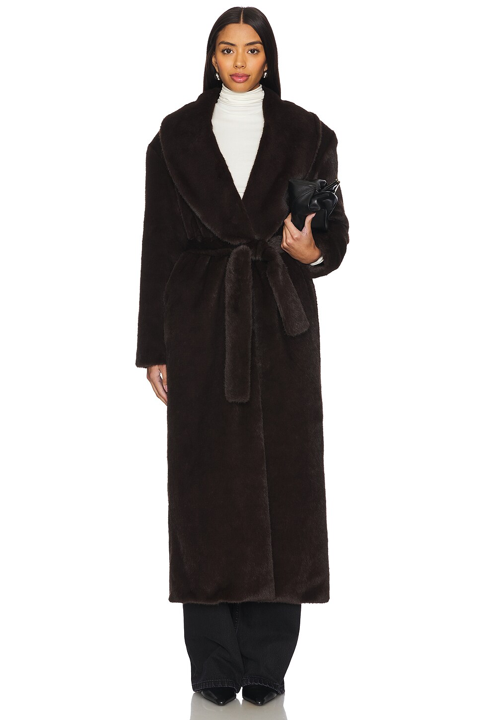 Faux Fur Long Line Belted Coat