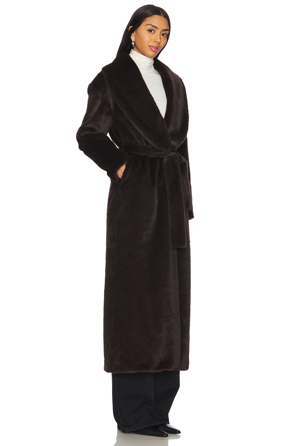 AEXAE Faux Fur Long Line Belted Coat thumbnail