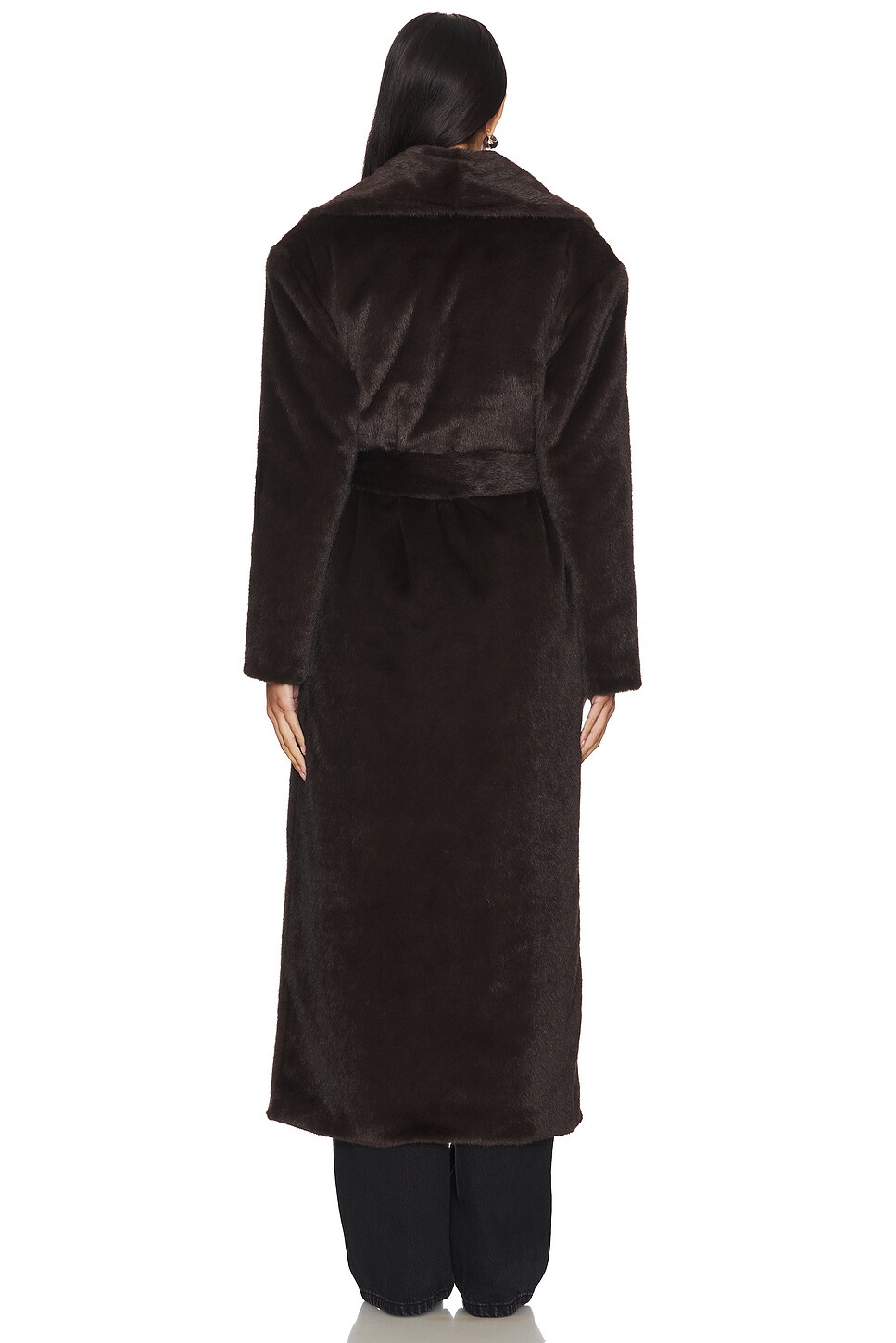 Faux Fur Long Line Belted Coat