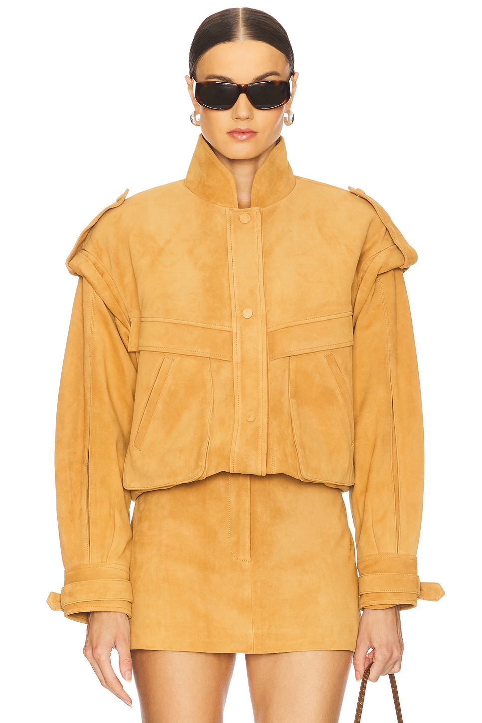 AEXAE Leather Suede Oversized Jacket in Suede Tan | REVOLVE