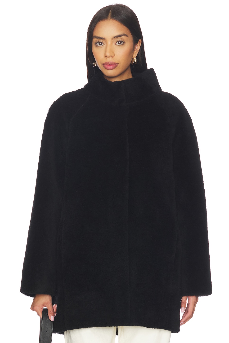 Shearling High Neck Mid Length Jacket - thumbnail 2