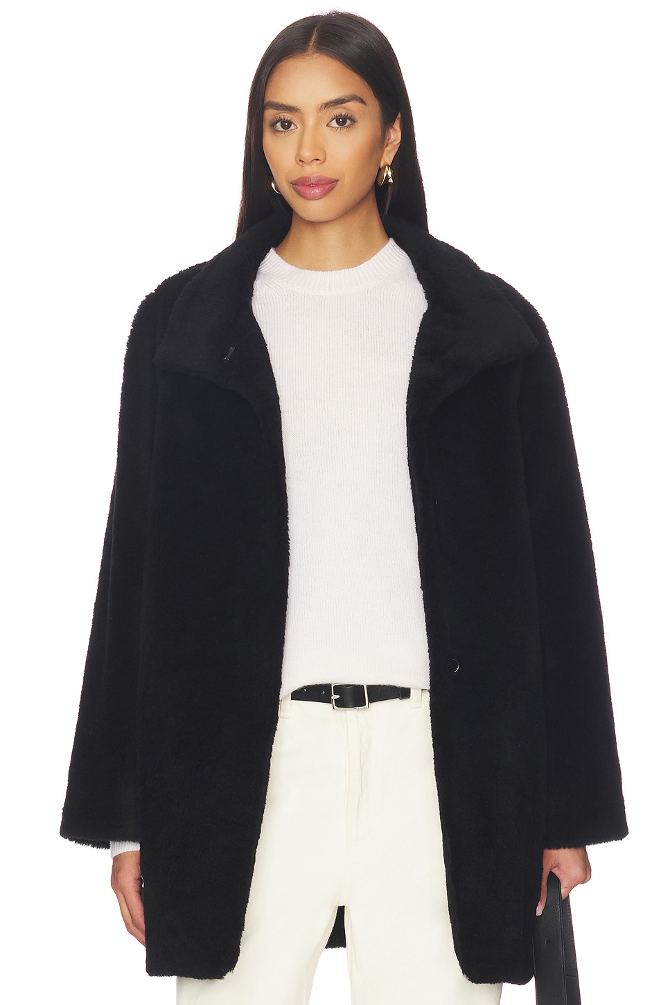 Shearling High Neck Mid Length Jacket - thumbnail 3